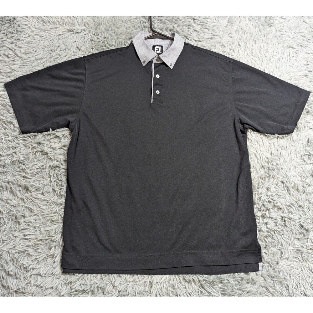 FootJoy Golf Polo Shirt Mens Size Large L Black Check White Collar FJ Activewear